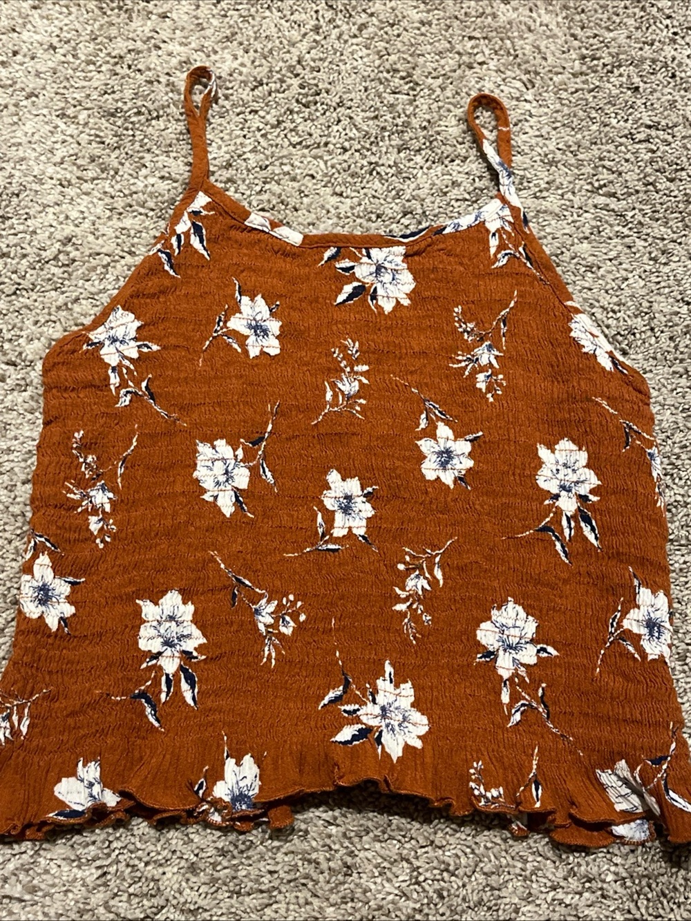 Paper Crane Rust Floral Smocked Cropped Cami